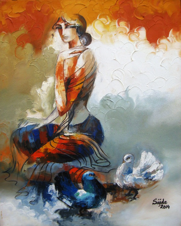 Pakistani art,pakistan,paintings in pakistan Abstract art figurative oil painting by sajida hussain