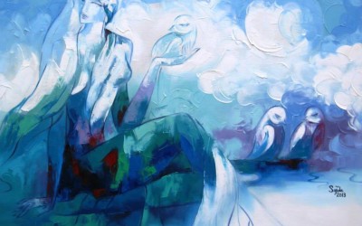 Abstract Paintings Blue Figurative Pakistani Art
