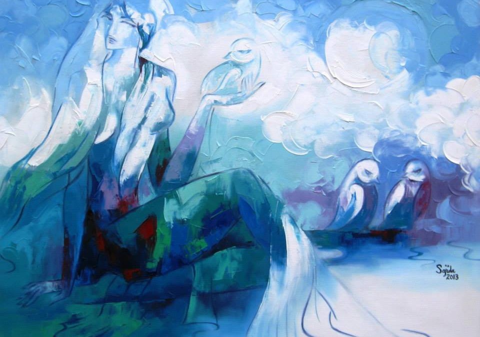 Abstract Paintings Blue Figurative Pakistani Art