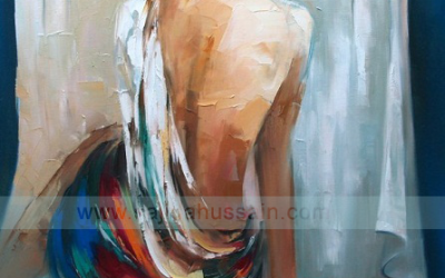 Female Figurative in Drapes Oil Painting on Canvas Pakistani Art